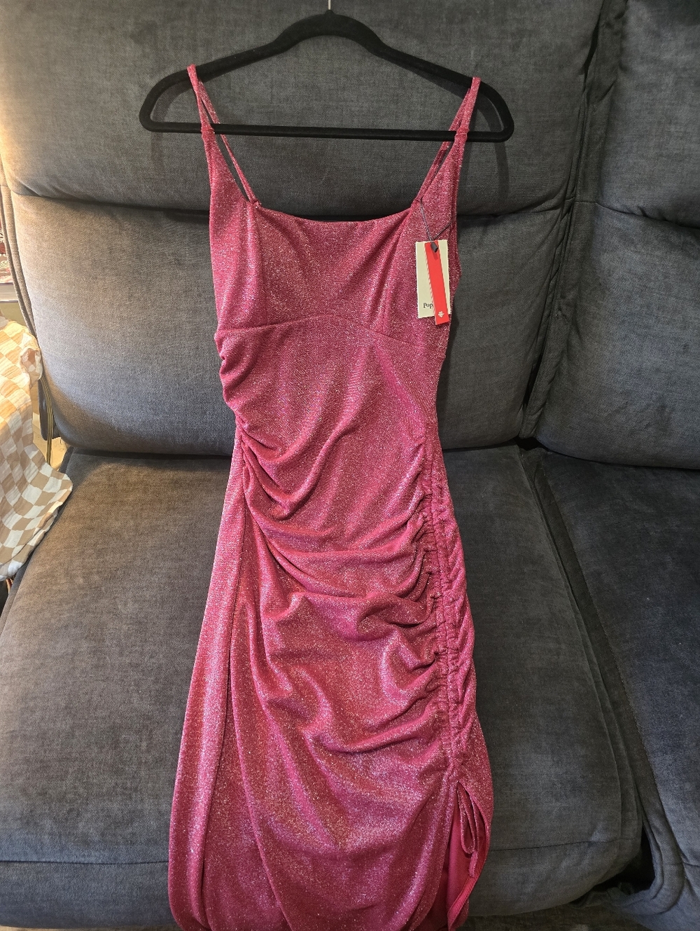 Popilush Sparkle Ruched Pink Slip Dress